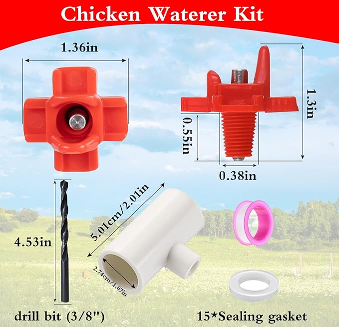 15-Pack Horizontal Chicken Nipples Waterer with 1/2" PVC Tee Fittings, Automatic Poultry Waterer Kit for DIY Chicken Duck Quail Watering System, Side Mount Drinker