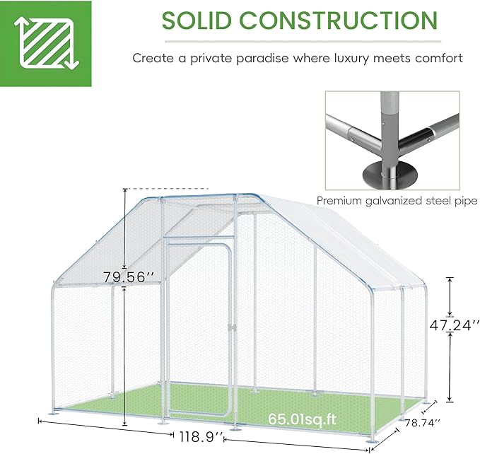 Large Metal Chicken Run, Chicken Coop with Lockable Door Flat Shape Walk-in Chicken Hen House with Waterproof & Anti-UV Cover for Duck Rabbit Habitat Cage Outdoor Poultry Cage for Yard Farm