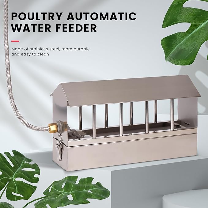 Automatic Chicken Waterer Stainless Steel Chicken Water Feeder Pigeon Water Dispenser with Float Valve Automatic Filling Water Poultry Waterer Fountain for Duck Goose Pigeon Quail
