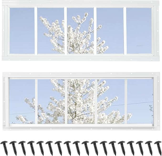 Shed Windows 2 Pack, Fixed Transom Windows 10" x 29" with Tempered Glass, Garage Doors Window for Shed, Chicken Coop, Playhouse, Household (White)
