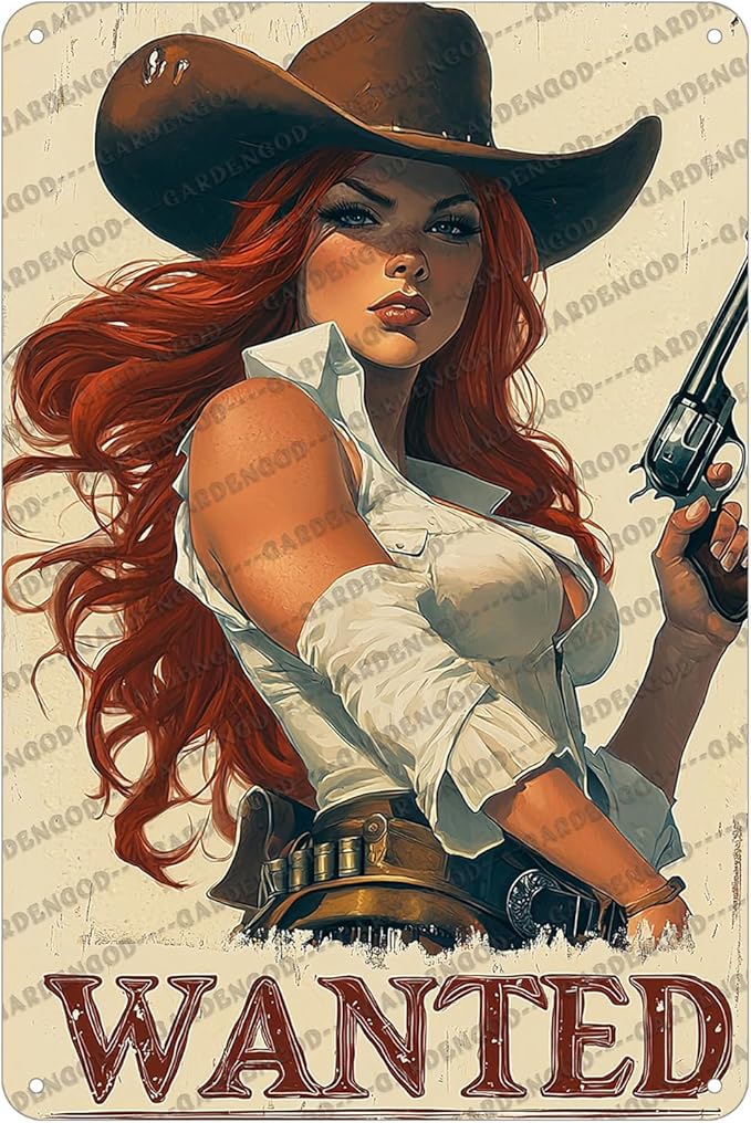 Rustic Cowgirl Metal Tin Sign Wall Art Retro Western Decor Wanted Pin Up Girl Sign 12x8 Inch