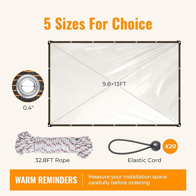 Chicken Coop Cover for Winter, Waterproof Durable Tarp with Elastic Cords Rope, Easy Install for Large Cages Walk-in Runs,Chicken Coop Plastic Wrap for Winter