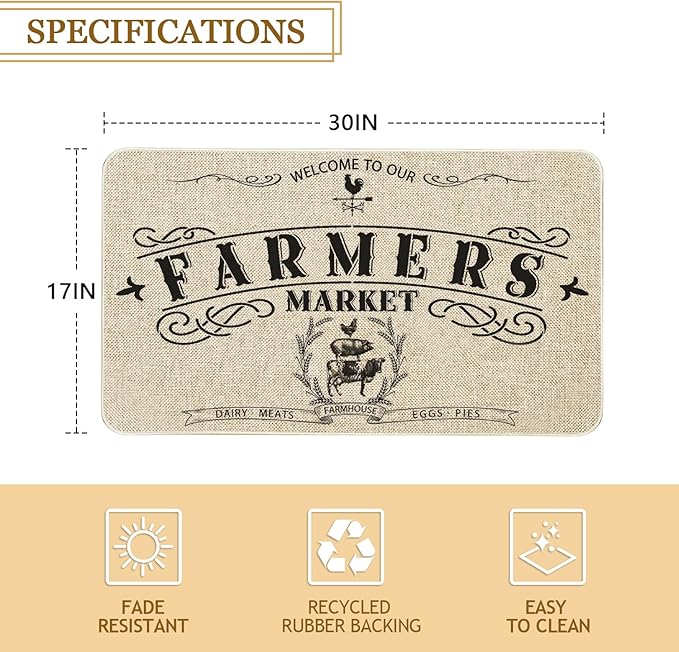 Roszwtit Farmhouse Kitchen Rugs and Mats, Farmhouse Door Mat, Seasonal Washable Non-Slip Floor Mats for Home Kitchen Decor 30x17 Inch