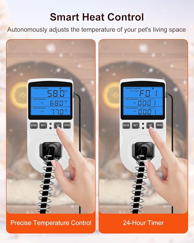 400W/800W Dog House Heater with Thermostat, Smart Temperature Control & 24H Timer Pet House Heating, Overheat Protection & Chew Proof Cord for Winter, Wall-Mounted Heater for Kennel Cat Chicken Coop