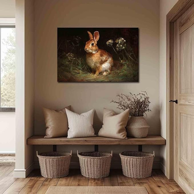 MNFGMH Easter Wall Art Spring Bunny Gothic Dark Style Easter Canvas Wall Decoration Poster Wooden Frame 24x36 inch
