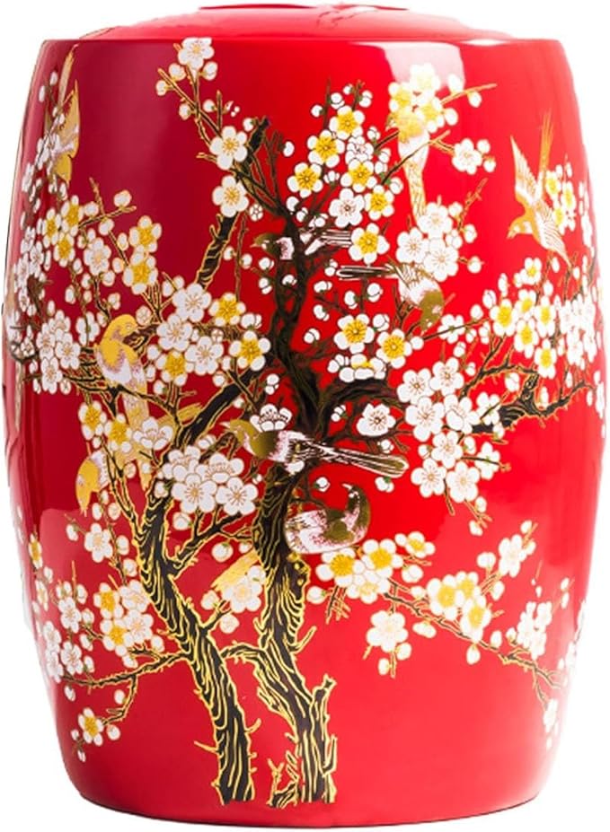 Ceramic Rice Storage Container, Large Ceramic Jar for Rice, Ceramic Rice Bucket with Lid Dispenser, Airtight Grain Storage Bin, Porcelain Kitchen Storage Box, Sealed Storage for Flour, Tea, Nuts(Red A
