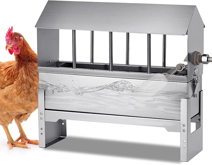Automatic Chicken Waterer, Metal Chicken Waterer Dispenser Poultry Waterer No Waste Adjustable Height Chicken Watering System with Float Valve for Duck Pigeon Goose Turkey