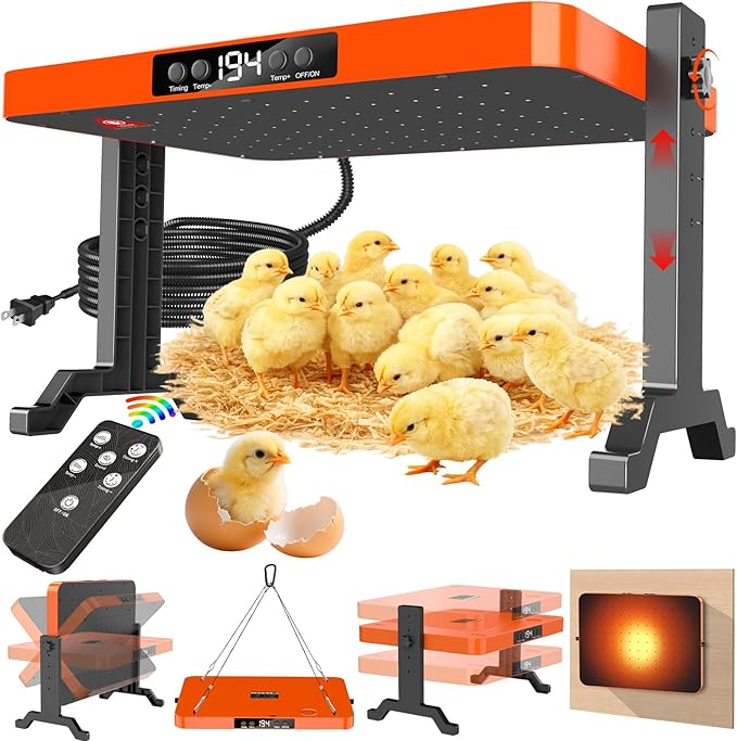 Chicken Brooder Heater,200 Watts Smart Chicken Coop Heater with Overheating Protection,Poultry Brooder for 24 Chicks with Timer & Temp Controllers,Large Egg Incubator with Heater,UL-Compliant