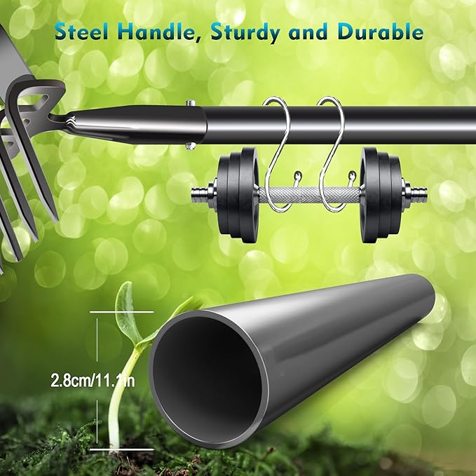 Hoe Garden Tools, 51Inch Gardening Tools for Weeding, Heavy Duty Stainless Steel 4 Tine Hand Garden Rake Cultivator, for Flower Beds, Patio, Garden Loosening Soil Weeding Digging