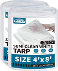 TARPAL 4'x8'（2pack） Semi Clear White Tarp Waterproof Green House Cover with Grommets 7.5mil Clear Poly tarps for Gardening,Farm, Garden,Chicken Coops，Outdoor