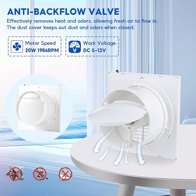 SUNYIMA Solar Powered Fan with Battery,20W Solar Panel Weatherproof+ 8'' Solar Exhaust Fan with 9.84Ft On/Off Cable for Greenhouse Circulation, Chicken Coop, Shed, Pet Houses, Ventilation