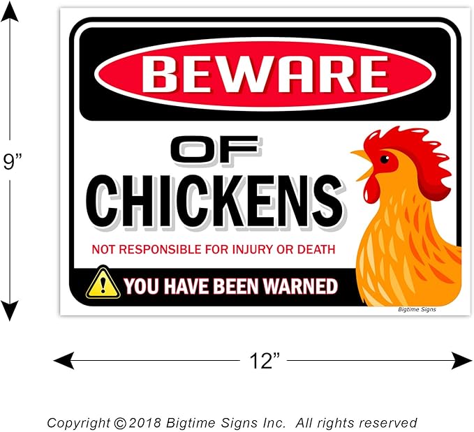 Bigtime Signs Beware of Chickens PVC 9"x12'' Decor Funny Warning Sign - Chicken Yard Decorations Chicken Coop Accessories - Chicken Gifts for Chicken Lovers - Chicken Coop Signs
