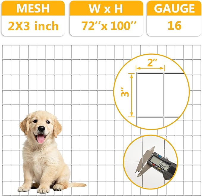 Metal Garden Fence, Hot Dip Galvanized After Welding, 2"x3" 16 Gauge, 72inch H x 100ft L Welded Wire Fencing,2/3/4/5/6ft Tallx50/100 ft Long Hardware Cloth for Yard,Farm,Chicken,Dog,Vegetable Protect