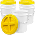 ePackageSupply 5 Gallon White Bucket with Yellow Gamma Seal Screw on Airtight Lid | Made in USA | Food Grade | Heavy-Duty HPDE Plastic | Durable 90 Mil Pail | Easy Stack and Store | BPA Free (3 Count)