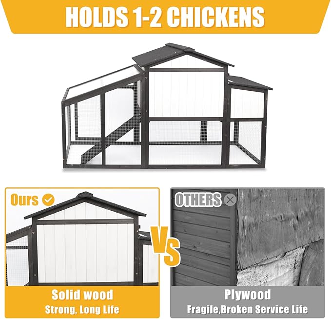 Wooden Chicken Coop Indoor Outdoor, 132" Backyard Hen House for 2-3 Chickens, 2 Story Poultry Cage Chicken Coop, Nesting Box, Pull Out Trays, Set of Two, (Black)
