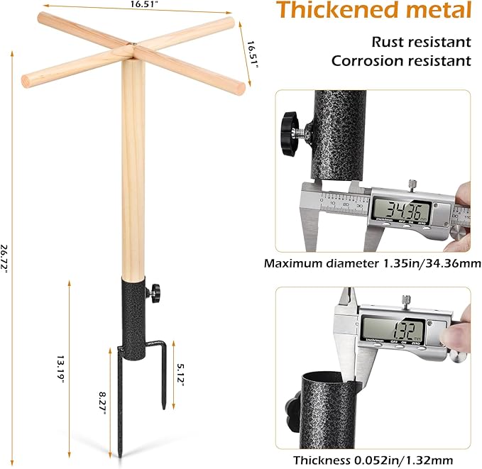 Chicken Perch for Coop - 4 Wooden Roosting Bars for Chickens, Chicken Toys for Coop with Rustproof Metal Base & Ground Anchors, Stable Chicken Coop Toys, 1-Min No-Tool Setup, 26.72In Height