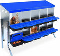 Chicken Nesting Box, 10 Compartments Metal Roll Away Nest Box for Chicken Coop, Heavy-Duty Eggs Laying Boxes with Removable Lid for Easy Egg Collection, Easy Cleaning, Blue