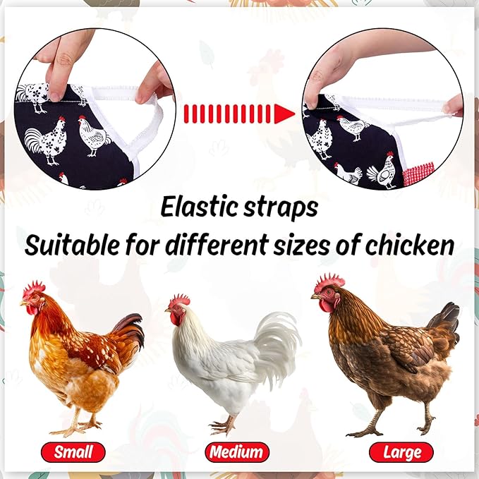 Whaline 6Pcs Chicken Saddles for Hens Chicken Apron with Elastic Straps for Poultry Protector Wing Back Feather Fixer Supplies