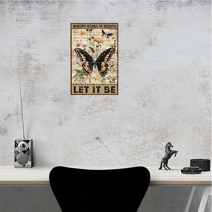 Metal Signs Let It Be Butterfly Retro Tin Sign for Home Office Kitchen Bar Cafe Garden Wall Decor 12x8 Inch