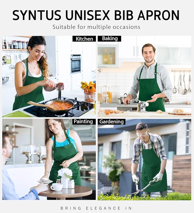 Syntus Adjustable Bib Apron with 2 Pockets Cooking Kitchen Aprons for Women Men Chef