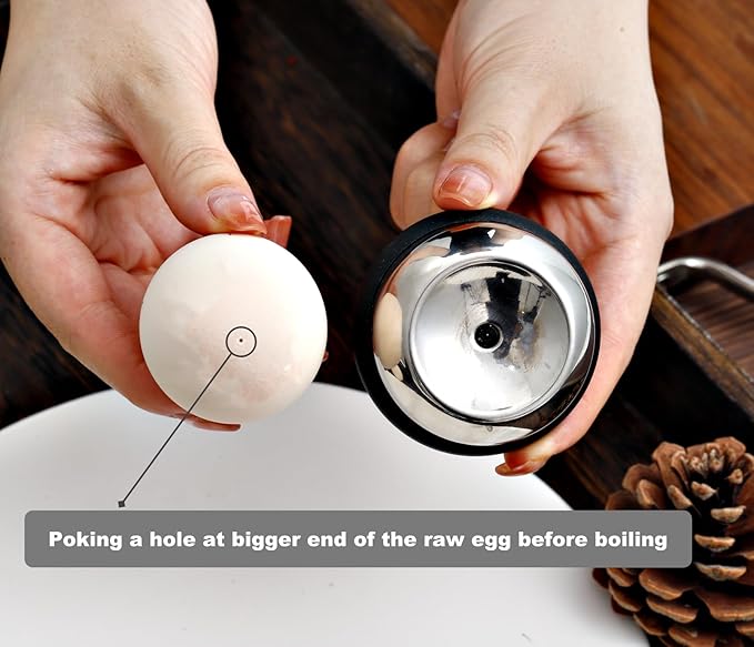 Egg Piercer for Raw Eggs, Stainless Steel Egg Poker for Boiling Eggs, Great Eggshell Peeler Tool to Get Good Hard Boiled Eggs, Egg Hole Puncher Pricker with Retractable Pin, Black