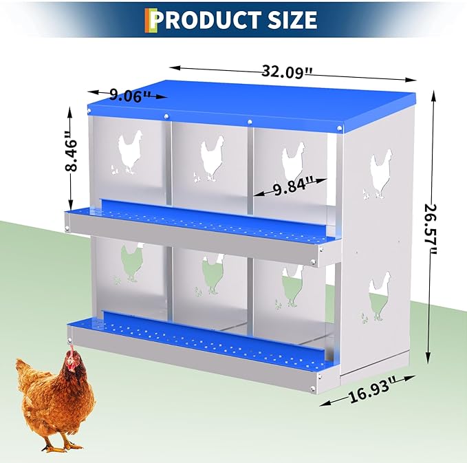6-Panel Galvanized Steel Nesting Box for Chicken Coop - Removable Drop Tray & Ventilation - Easy Clean Laying Box for Hens, Ducks - Rustproof Design Protects Eggs