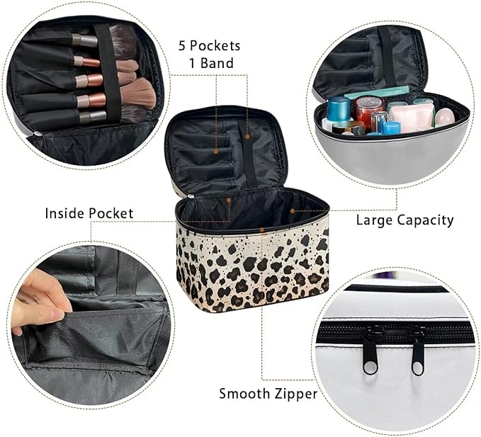 Brown Cheetah Leopard Print Travel Makeup Bags for Women Portable Tote Cosmetic Case with Carry Handle Toiletry Accessories Storage Organizer Bags