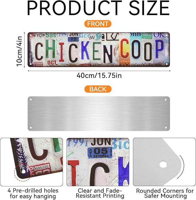 Chicken Coop Signs, Vintage Chicken Signs for Coop, Personalized Metal Chicken Sign for Farmhouse Door Fence Wall Decor, Rustic Chicken Coop Accessories Gifts for Hen Rooster Lovers