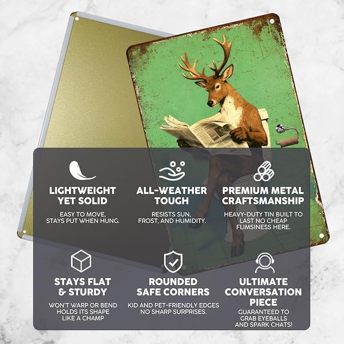 Vintage Deer Tin Sign Retro Metal Sign Wall Art Funny Nostalgic Wall Decor Decorations For Home Toilet Bathroom Man cave Cafe Kitchen Bar Office 12 * 8In
