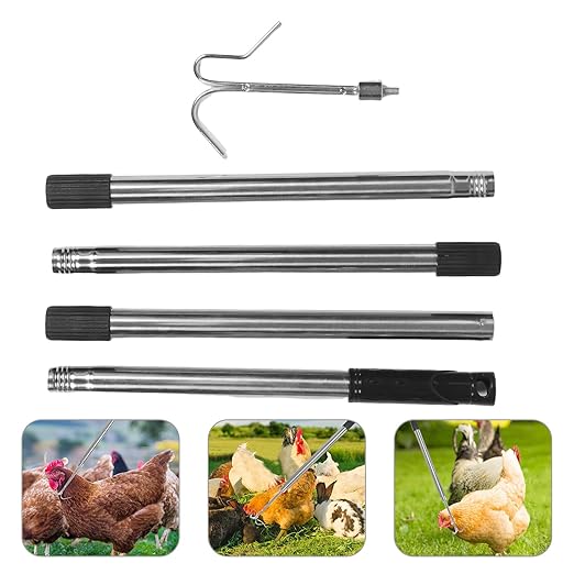 Stainless Steel Poultry Catcher Hook with Steel Mesh Leg Hook for Outdoor Farm Use, Adjustable Chicken Catching Tool for Coop and Livestock Handling