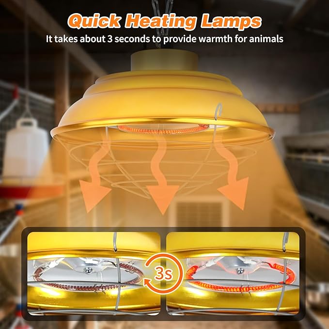 600W Chicken Coop Heaters Lamp, Waterproof Heat Lamp for Chickens with 2-Stage, Brooder Heater for Chicks with Chain for Indoor & Outdoor Use Heating Lamps for Chicken Livestock Dog Sheep Pet