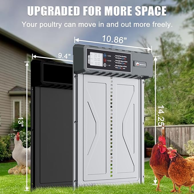 Automatic Chicken Coop Door Solar Powered with Timer, Remote Control, Anti-Pitch Aluminum Alloy Auto House Door for Chicken, Duck, Poultry, Weatherproof, Blue