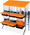 Chicken Nesting Boxes, Roll Away Nesting Box 6 Hole Metal Chicken Egg with Leg for Chicken Coop, Swing Perch and Rollout Egg Collection, Orange