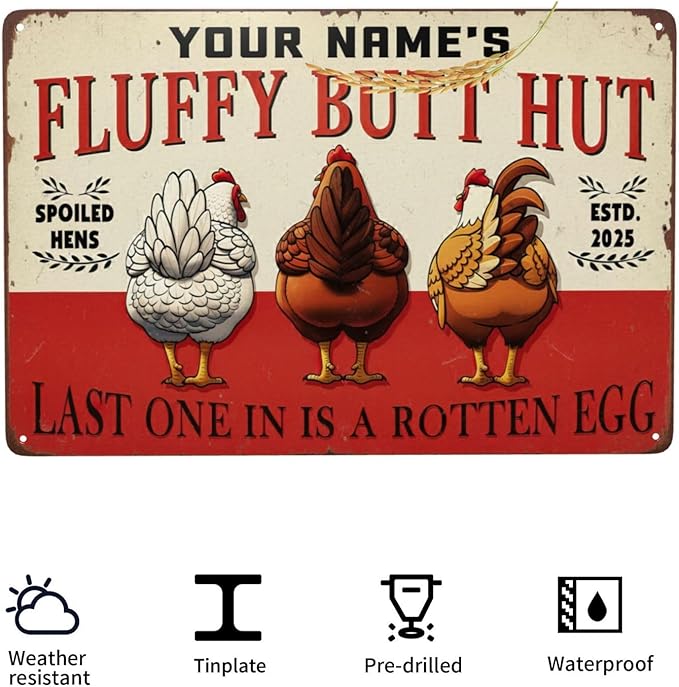 Personalized Chicken Coop Sign Custom Name Funny Farm Metal Tin Sign Vintage Rustic Wall Decor for Backyard Barn Housewarming Gift for Chicken Lovers