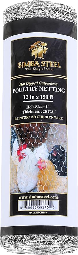 Chicken Wire 12 in x 150 FT x 1” Mesh x 20GA | Poultry Wire Netting | Hot Dipped Galvanized | Chicken Coop, Rabbit Cage, Fence Barrier (12 x 150 x 1)