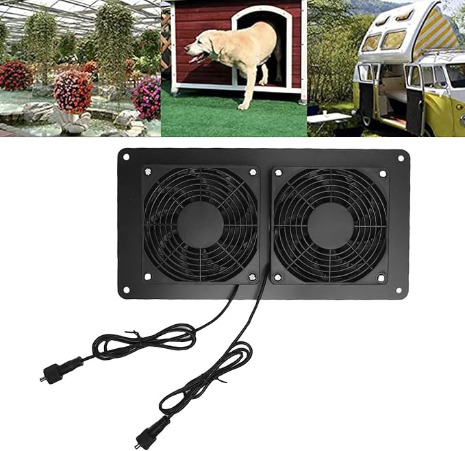 Kikumi 2200 RPM Double Solar Extractor Fan for Chicken Coops, Pet Shelters
