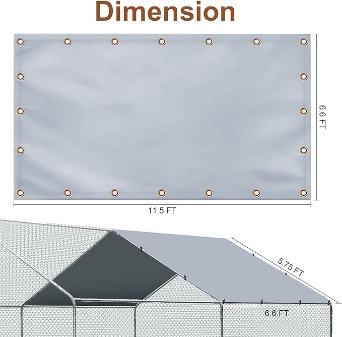 1 Pack Chicken Coop Cover with Ball Bungees Cords, 11.9 x 6.7 Ft, Thick Chicken Run Cover, Coop Tarp Accessories for Winter, Waterproof & Sun Resistance for Outdoor(Frame Not Included)