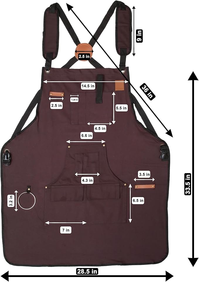Woodworking Apron for Men - 9 Reinforced Pockets Durable Canvas Padded Cross Straps - Woodworking Gifts for Men