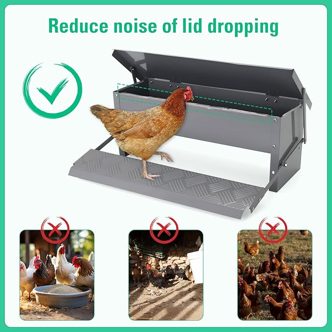 Automatic Chicken Feeder Metal Treadle Trough 15lb Outdoor Rainproof for Chickens, Bantams, Poultry, Pheasants