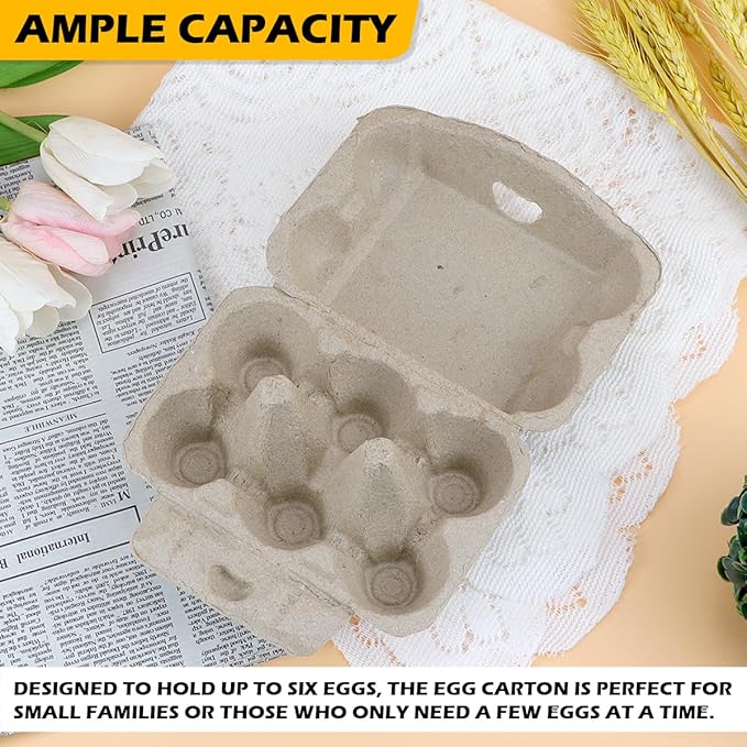 25 Pack Empty Egg Carton 6 Cell Pulp Fiber Egg Holders Storage Tray Chicken Duck Eggs Box for Home, Kitchen, Farmhouse