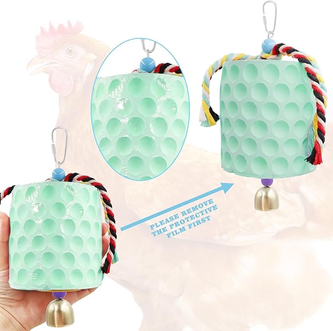 Extra Large Chicken Chewing Toy, Chicken Beak Grinding Stone with Bells, Cage Toys for Poultry (Green)