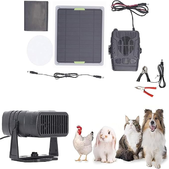 Chicken Coop Heaters for Winter, 200W Dog House Heater, Solar Heater for Greenhouse, Rechargeable Solar Panel Heat Warmer for Chicken Kitten Puppy Pets, Drying Heating Pet House (Black)