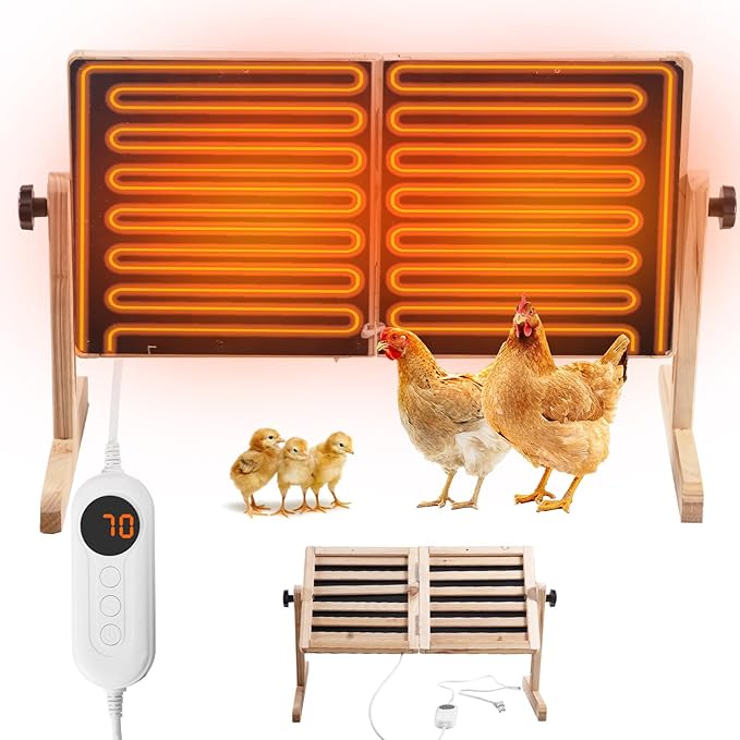 Aivituvin Foldable Chicken Coop Heater for Winter, 120w Large Size Waterproof Chicken Heater for Coop, Radiant Heat Chicks Coop Heater with 2 Heating Plates, Adjustable Temp 70~190℉ (Natural Wood)