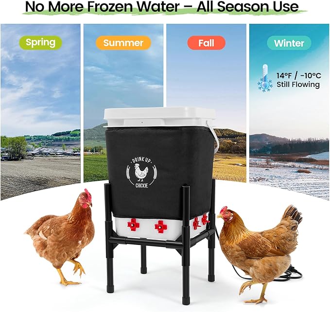 5 Gallon Heated Chicken Waterer with Stand – 20L Poultry Waterer Feeder Set, 8 Drinking Nipples + 4 Extras – Anti-Freeze, No Leak, Easy to Fill & Clean – Chicken Coop Accessories for 15–25 Chickens