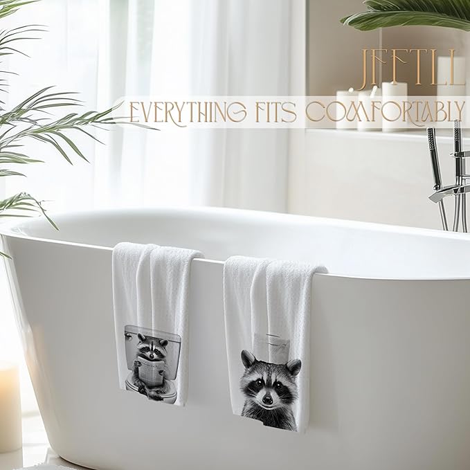 Racoon Bathroom Decor Hand Towels, Raccoon Gifts Funny Bathroom Hand Towels, Funny Decorative Hand Towel, 16x24 Inch Set of 2