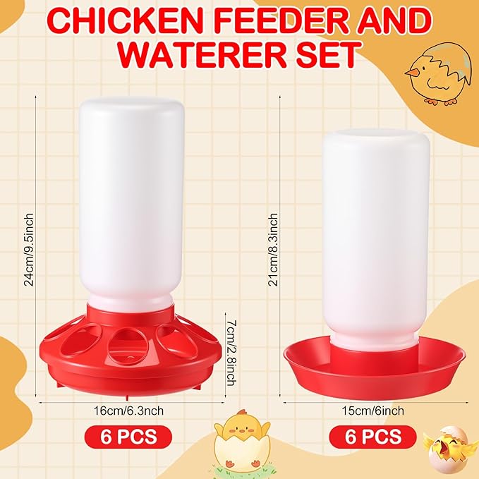 12 Pcs 0.3 Gal Chick Feeder and 0.3 Gal Waterer Set Baby Chicken Supplies Poultry Starter Kit Plastic No Waste Chick Coop Brooder Accessories for Small Chicken Quail Pigeon Duckling Birds