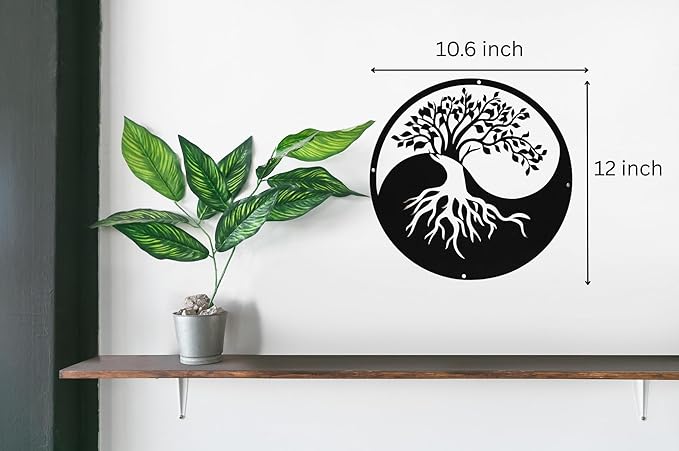 SHIMANY Black Metal Wall Art - Yin&Yang Tree Of Life Hanging Wall Sculpture for Living Room, Bedroom, Entryway, or Meditation Space