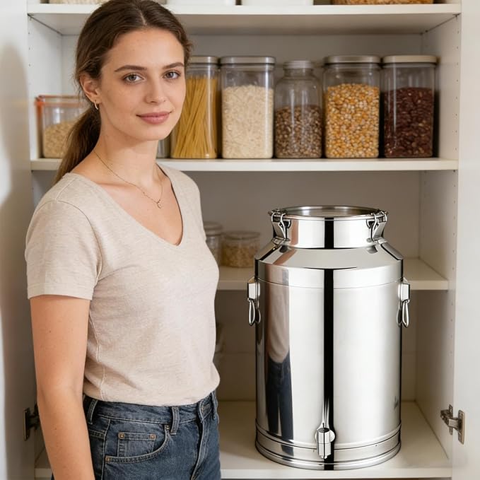 Oil Container - Airtight Stainless Steel Storage Bucket, 5L 9L 14L Large Capacity Canister with Sealed Lid Lock, Freshness Preserving Food Safe Function, Ideal for Flour Coffee Sugar Baking