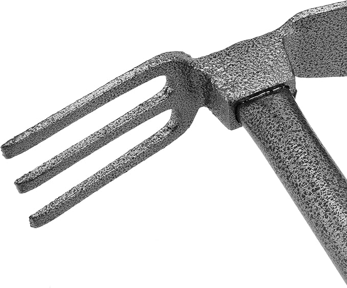 MOUYAT 4 PCS 2 in 1 Double Garden Hoe and Cultivator, 9 x 14 Inch Dual Headed Weeding Tool Heavy Duty Hand Tiller Rust Proof 3 Prong Cultivator with Handle for Weeding and Digging