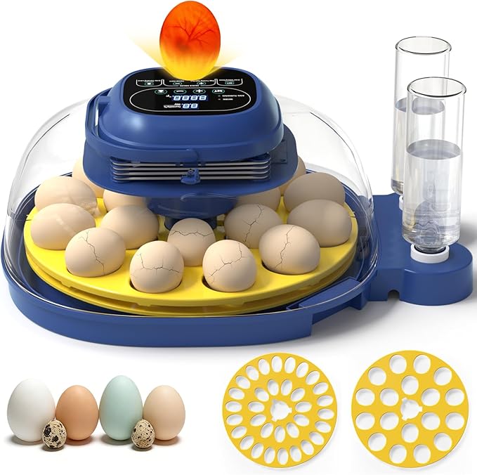 18-33 Egg Incubator for Hatching Eggs, Automatic Egg Turning, Egg Candler, Temperature/Humidity Control, Incubator for Hatching Chicken, Quail, Duck Eggs, 360° Clear View for Home, Classroom, Farm